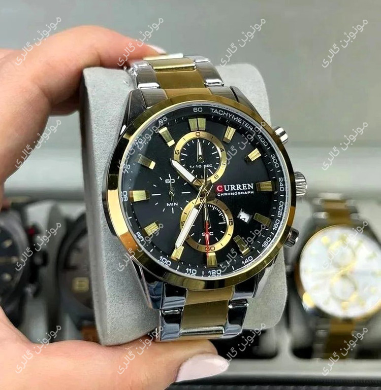 ساعت مچی مردانه کارن 8445 نقره ای-طلایی-مشکی CURREN سه موتور فعال