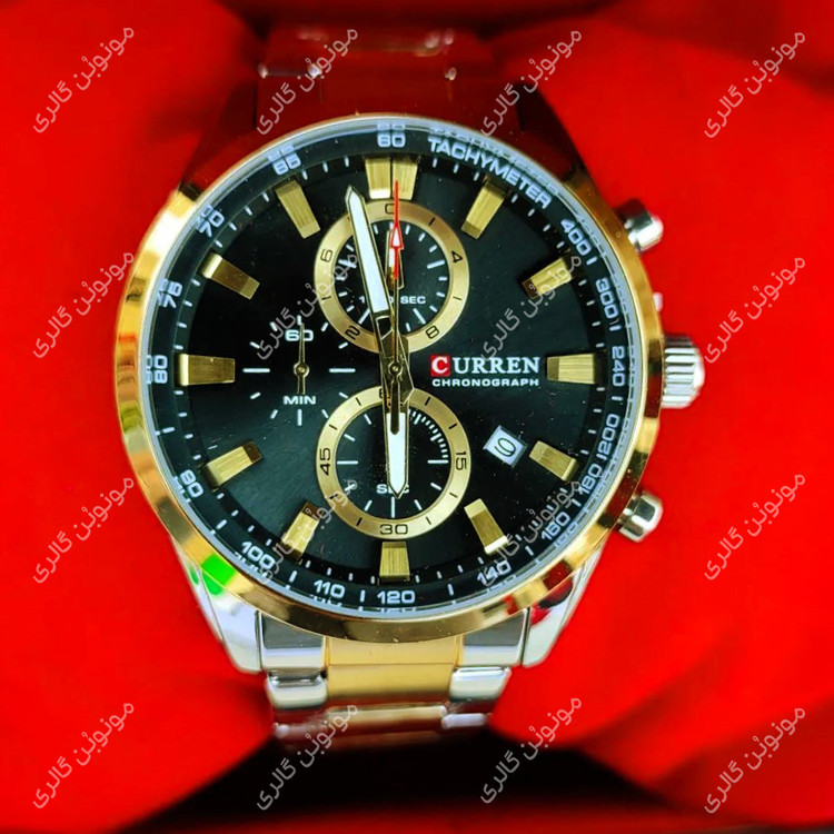 ساعت مچی مردانه کارن 8445 نقره ای-طلایی-مشکی CURREN سه موتور فعال