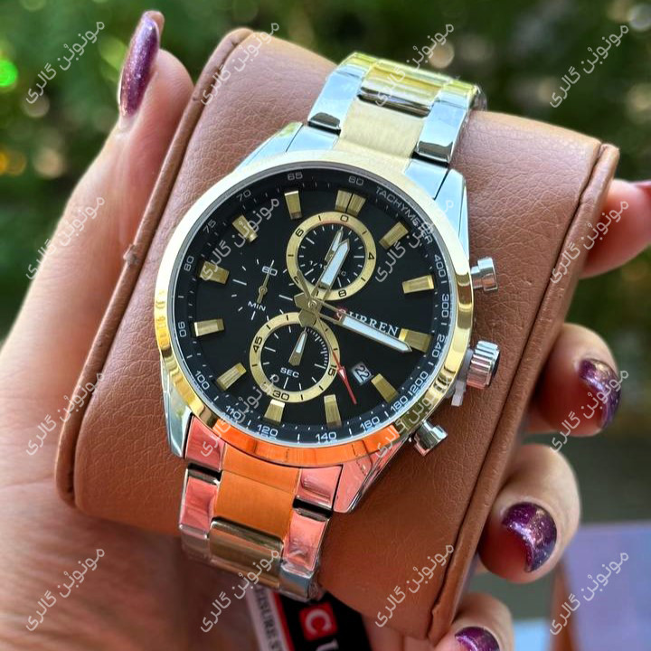 ساعت مچی مردانه کارن 8445 نقره ای-طلایی-مشکی CURREN سه موتور فعال