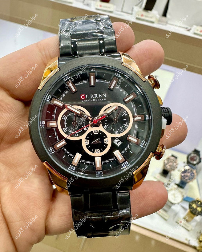 ساعت مچی مردانه کارن 8361 مشکی-رزگلد CURREN سه موتور فعال