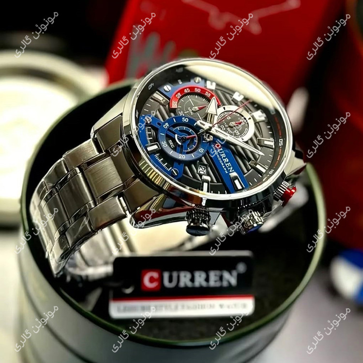 ساعت مچی مردانه کارن 8415 نقره ای (کورن CURREN) سه موتور فعال