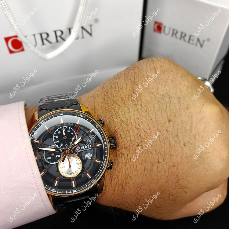 ساعت سه موتوره اورجینال مردانه کارن 8362 مشکی-رزگلد (کورن CURREN)