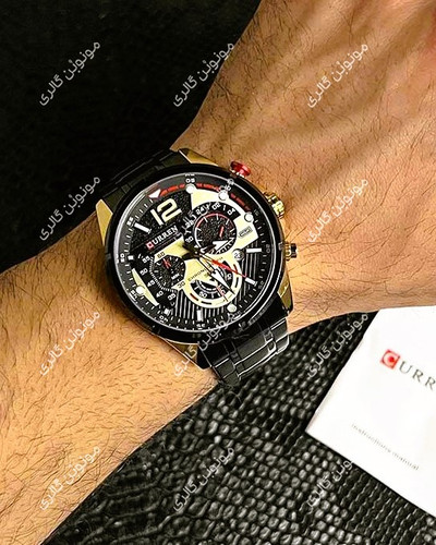 ساعت مچی مردانه کارن 8395 مشکی-طلایی (کورن CURREN) سه موتور فعال