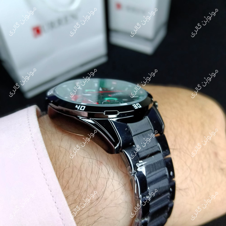 ساعت سه موتوره اورجینال مردانه کارن 8402 مشکی-سبز (کورن CURREN) قفل و بند استیل