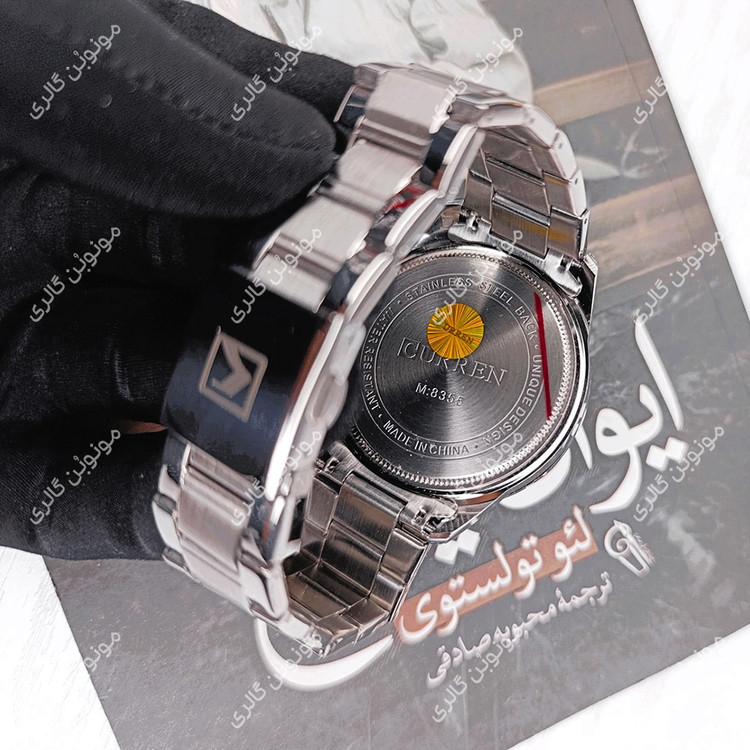 ساعت سه موتوره اورجینال مردانه کارن 8355 نقره ای-نوک مدادی (کورن CURREN) قفل و بند استیل